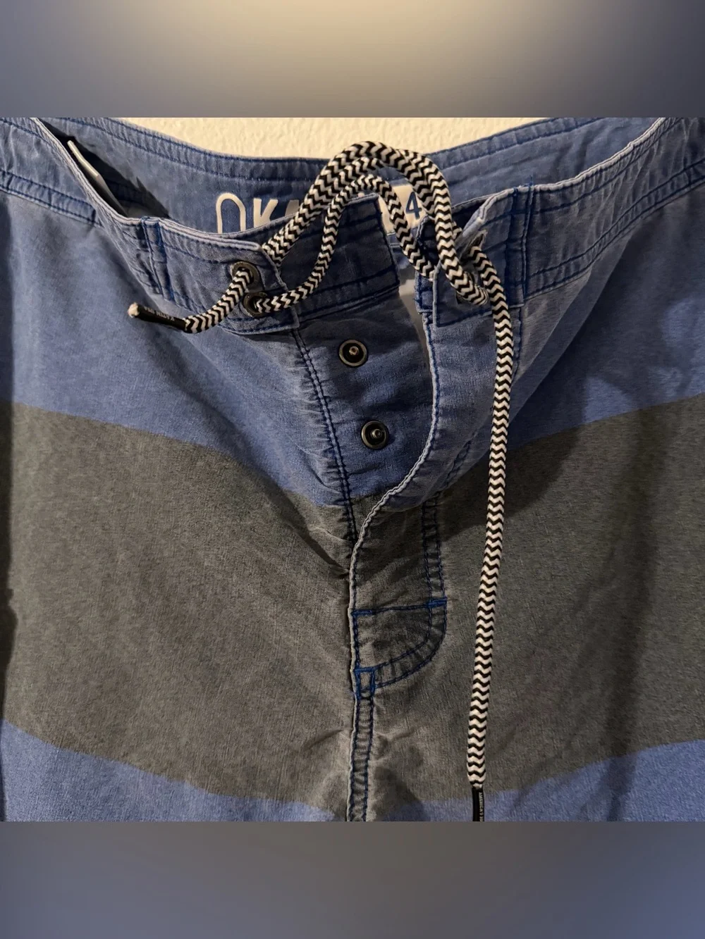 Katin Blue and Charcoal Two-Tone Drawstring Swim Shorts Size 34